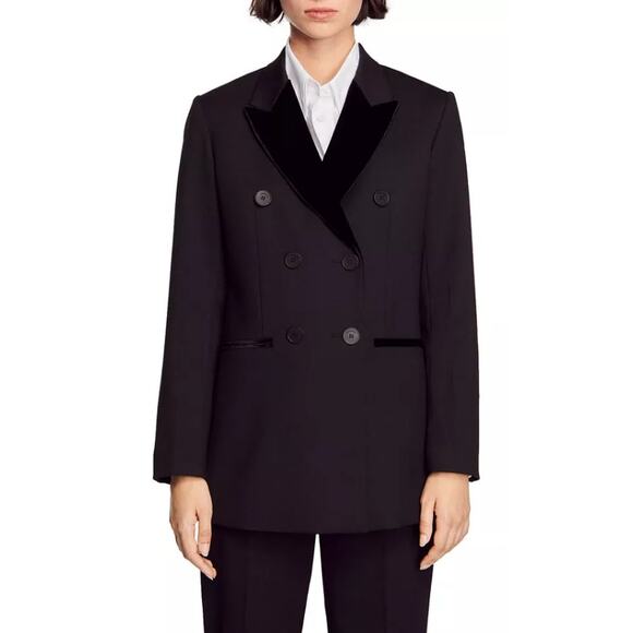 Sandro Women's Black Sandro Valois Double Breasted Jacket Size 42 | US 10 - Picture 1 of 14